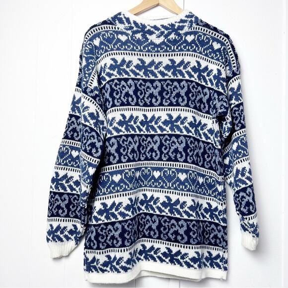Vintage 90s Blue Floral Patterned Mock T Neck Pullover Sweater Women’s Size Med - Picture 1 of 12